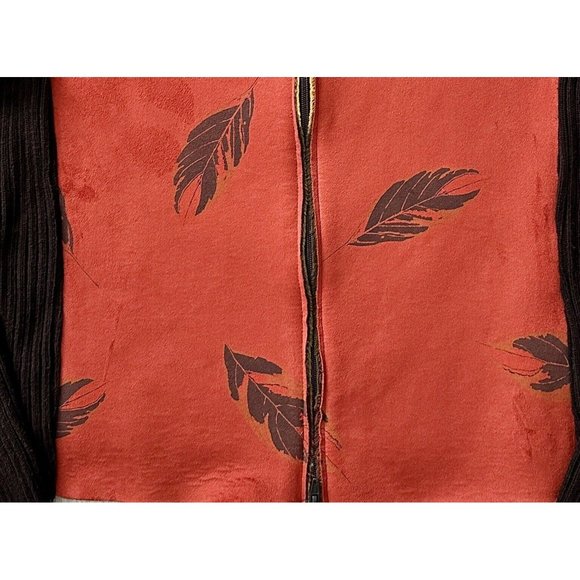 ROBERT KITCHEN CANADA Faux Suede Orange Brown Leaf Full Zip Cardigan Size Large - Picture 11 of 11